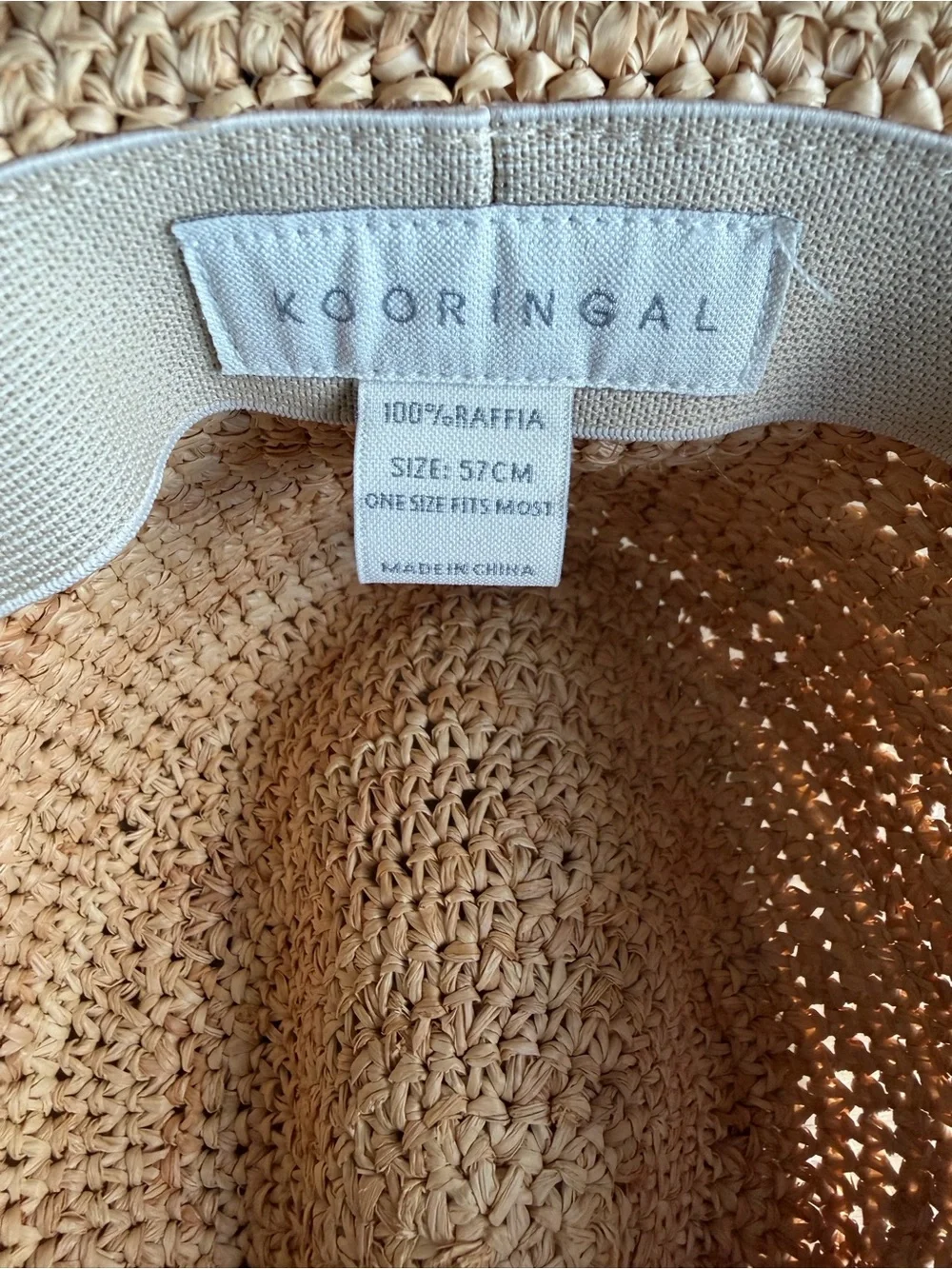 KOORINGAL 100% Raffia Sun Hat w/ Turquoise & Brown Bead 57 CM Bora Bora Safari
